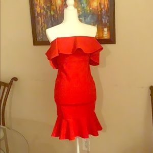 NWOT Red Body con Off shoulder mini dress